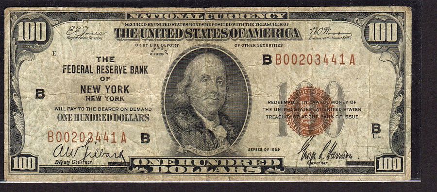 Fr.1890-B, 1929 $100 FRBN, New York, Fine, B00203441A